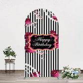 Lofaris Floral Stripe Pearl Happy Birthday Arch Backdrop